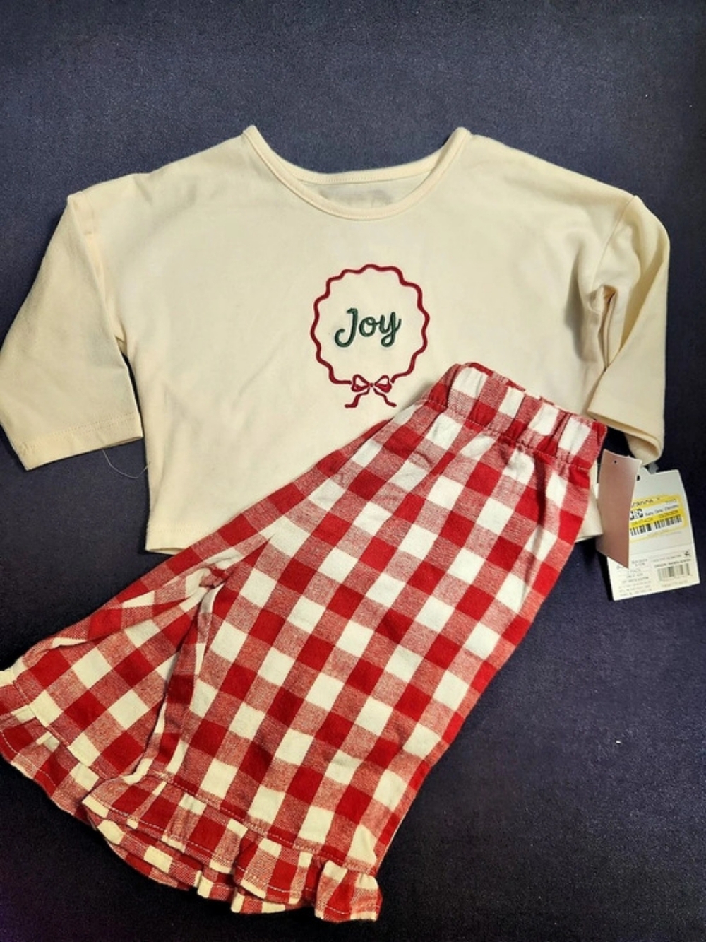 Cloud Island Kids Joy Top & Gingham Ruffled Pants Set, S-0/3mons, NWT